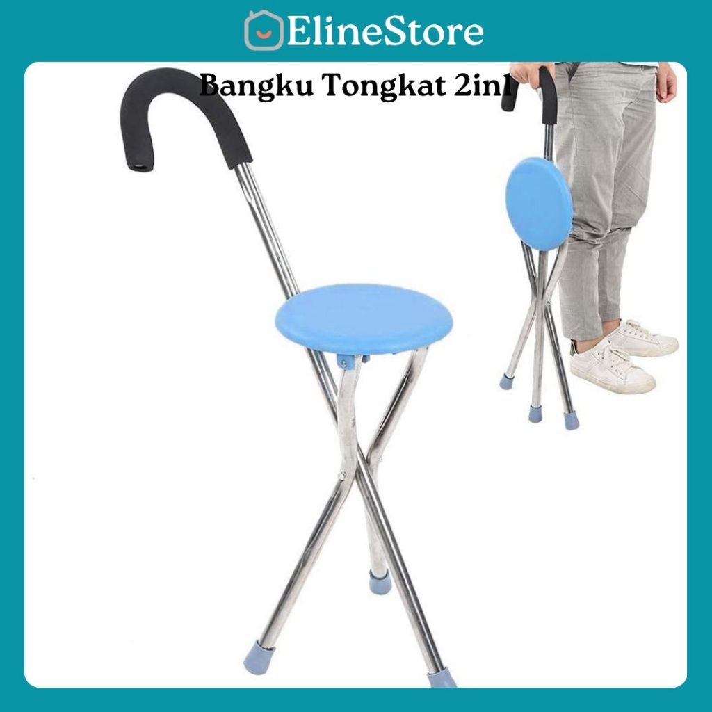 Tongkat Kursi Lipat 2in1 Tongkat Duduk Portable Kursi Duduk Lipat Lansia ElineStore