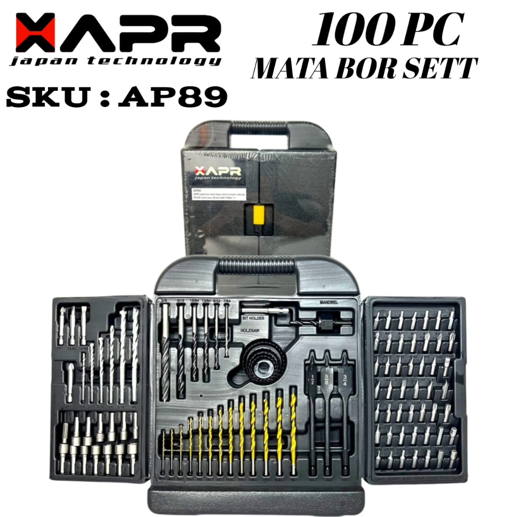 XAPR Original AP89 Mata Bor Set 100pcs Koper Tool Kit Set Mata Obeng Lengkap Kayu Besi Tembok Beton