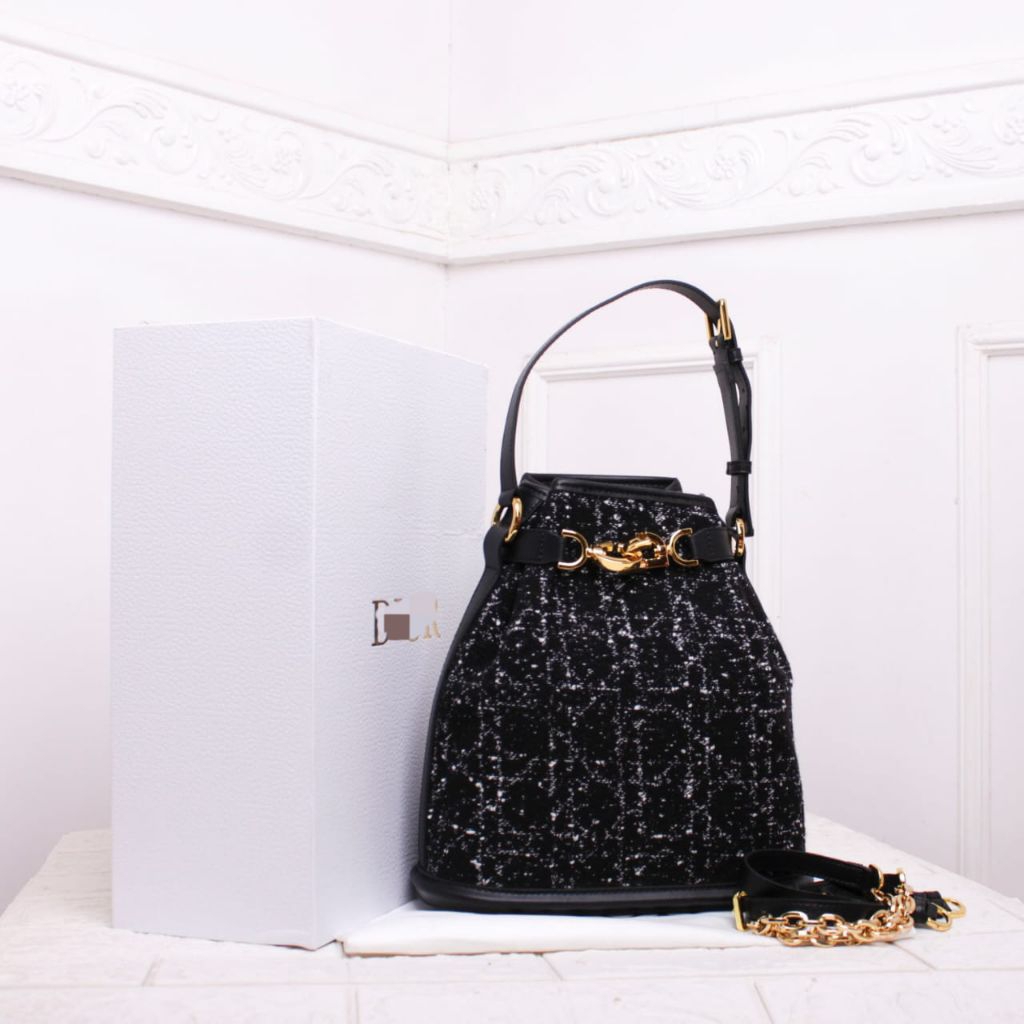 Cheryss D0021 Tas Shoulder C3st Bag Black Cannage Tweed Kode~M911