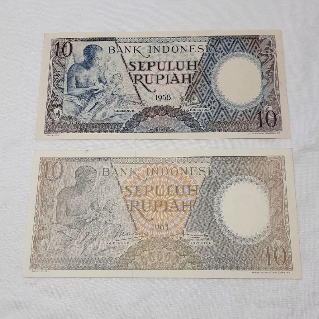 uang kuno indonesia pecahan 10rp seri pekerja tahun 1958 dan 1963