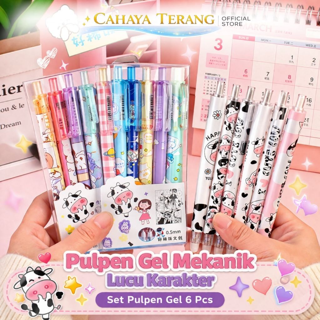 CT Pulpen Gel Mekanik Lucu Karakter / Set Pulpen Gel 6 Pcs / Ballpoint Mekanik Pulpen Set Isi 6 PCS 