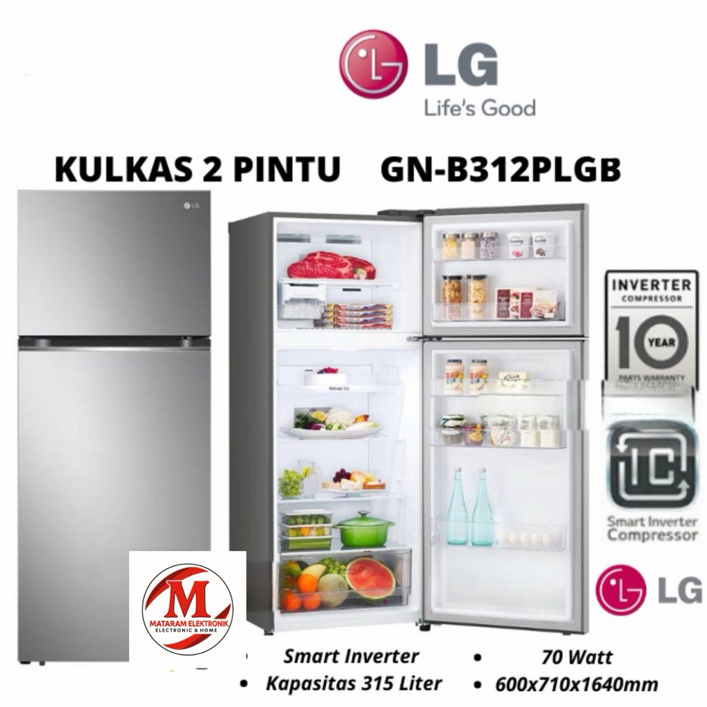 LG GN-B312PLGB Kulkas 2 Pintu LG Inverter - Linear Cooling GNB312PLGB