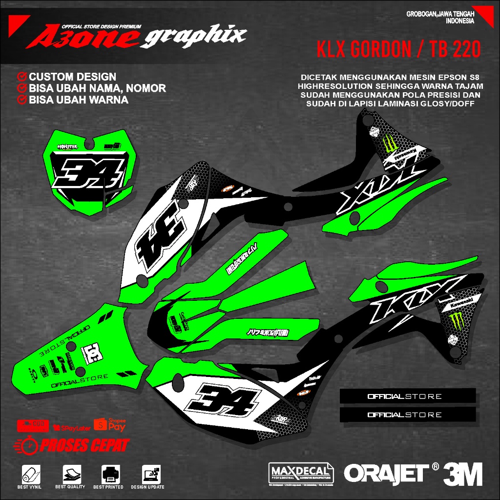 Decal klx gordon decal body gordon decal kawasaki klx gordon TB220