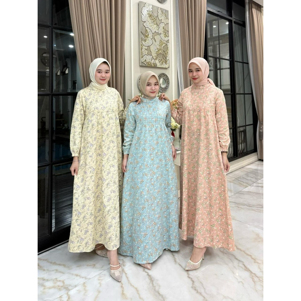 Gamis bahan katun Jepang premium Ofnacle dada Retliting belakang  Tangan ada karet  Ori By Edness Ka