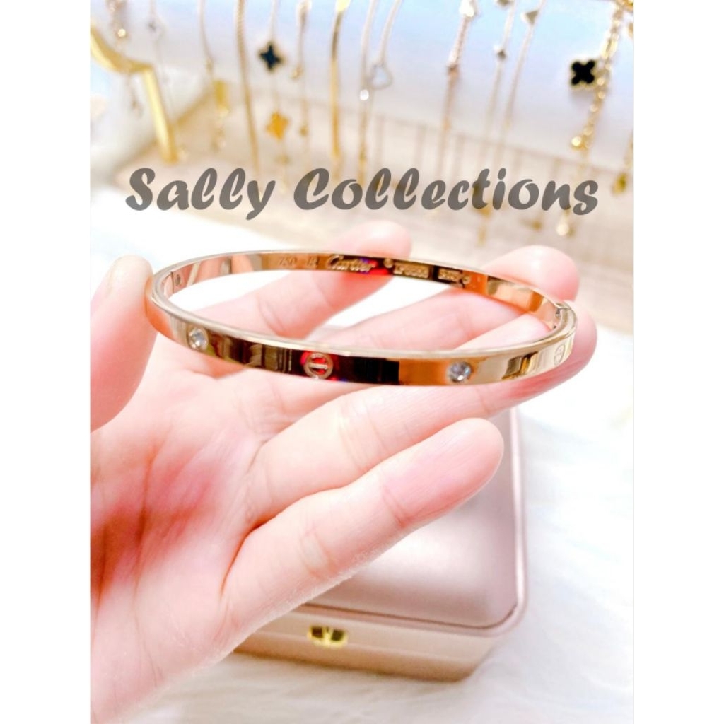 GELANG BANGLE TITANIUM SUDAH EMBOSS 750 LAPIS EMAS ASLI ANTI KARAT