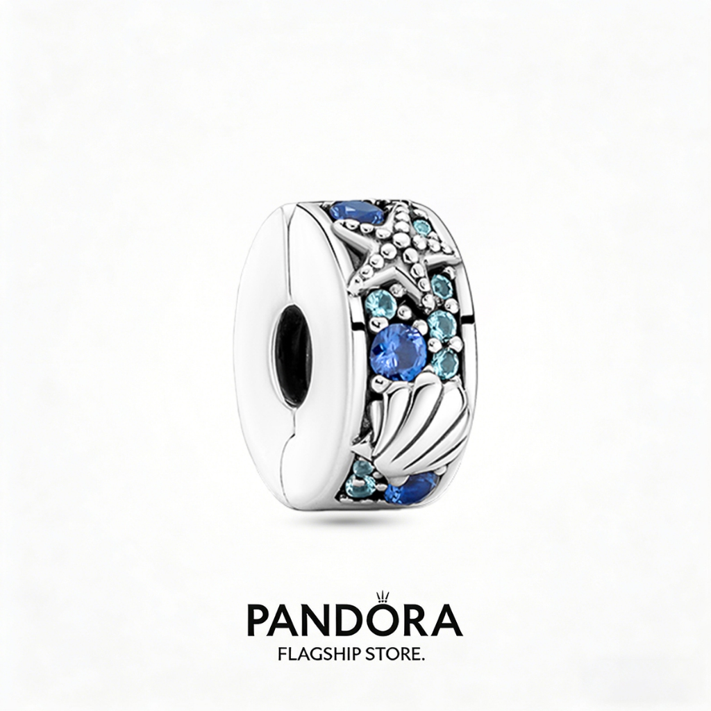 PANDORA Charm  Klip Laut Bintang Laut Kerang Batu Biru Perak 925