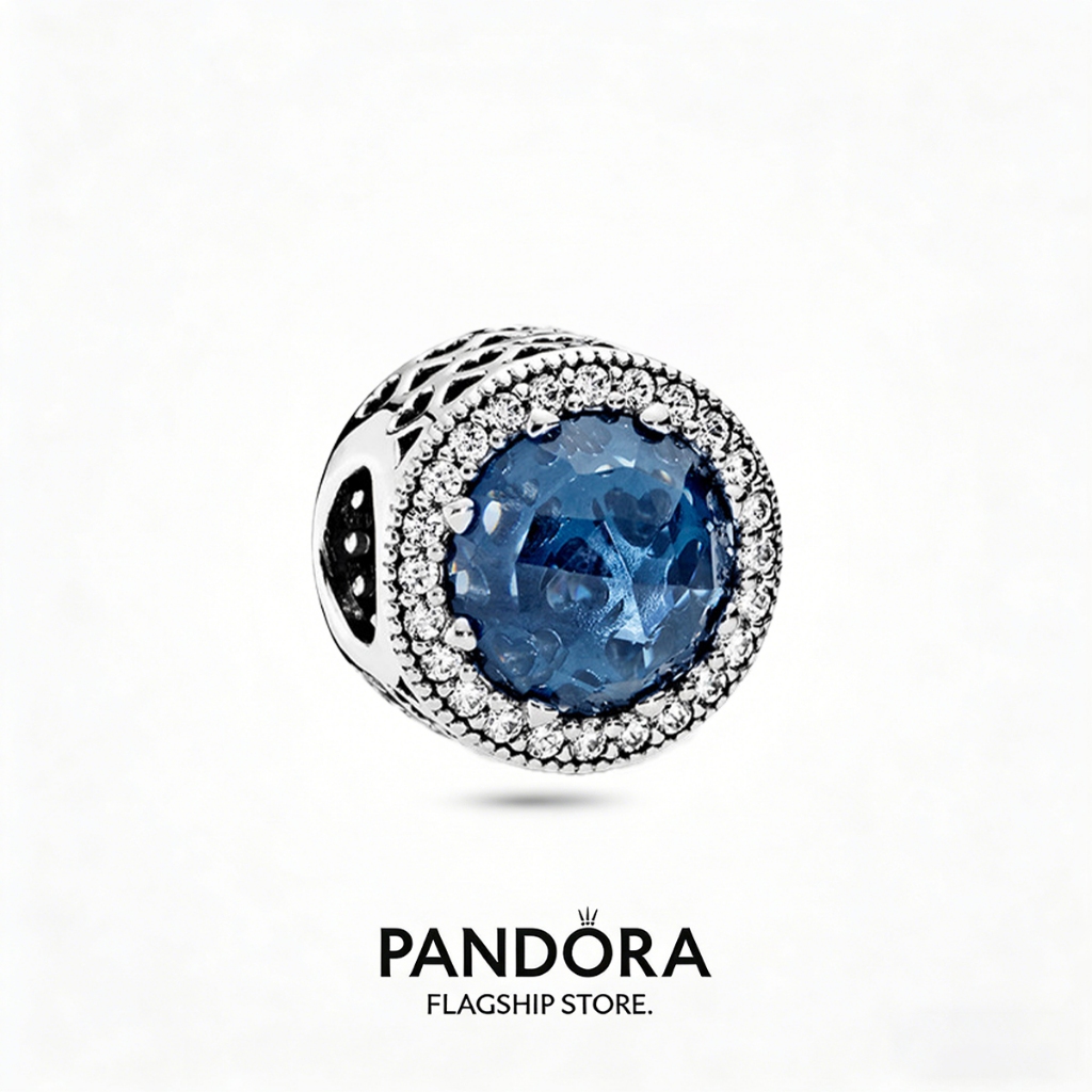 PANDORA Charm Hati Laut Kristal Biru Perak 925 untuk Gelang
