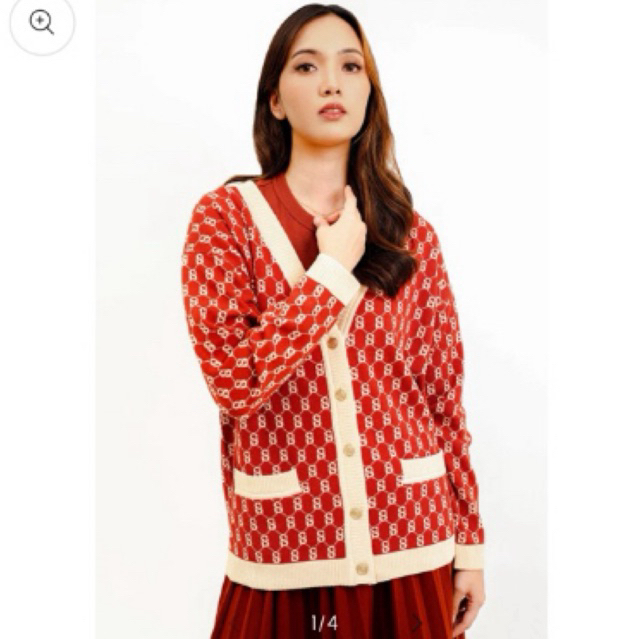 BUTTONSCARVES BS MONOGRAM CARDIGAN RED CHERRY BJ BENANG JARUM DRESS MURAH SALE WAREHOUSE DALE SISTER