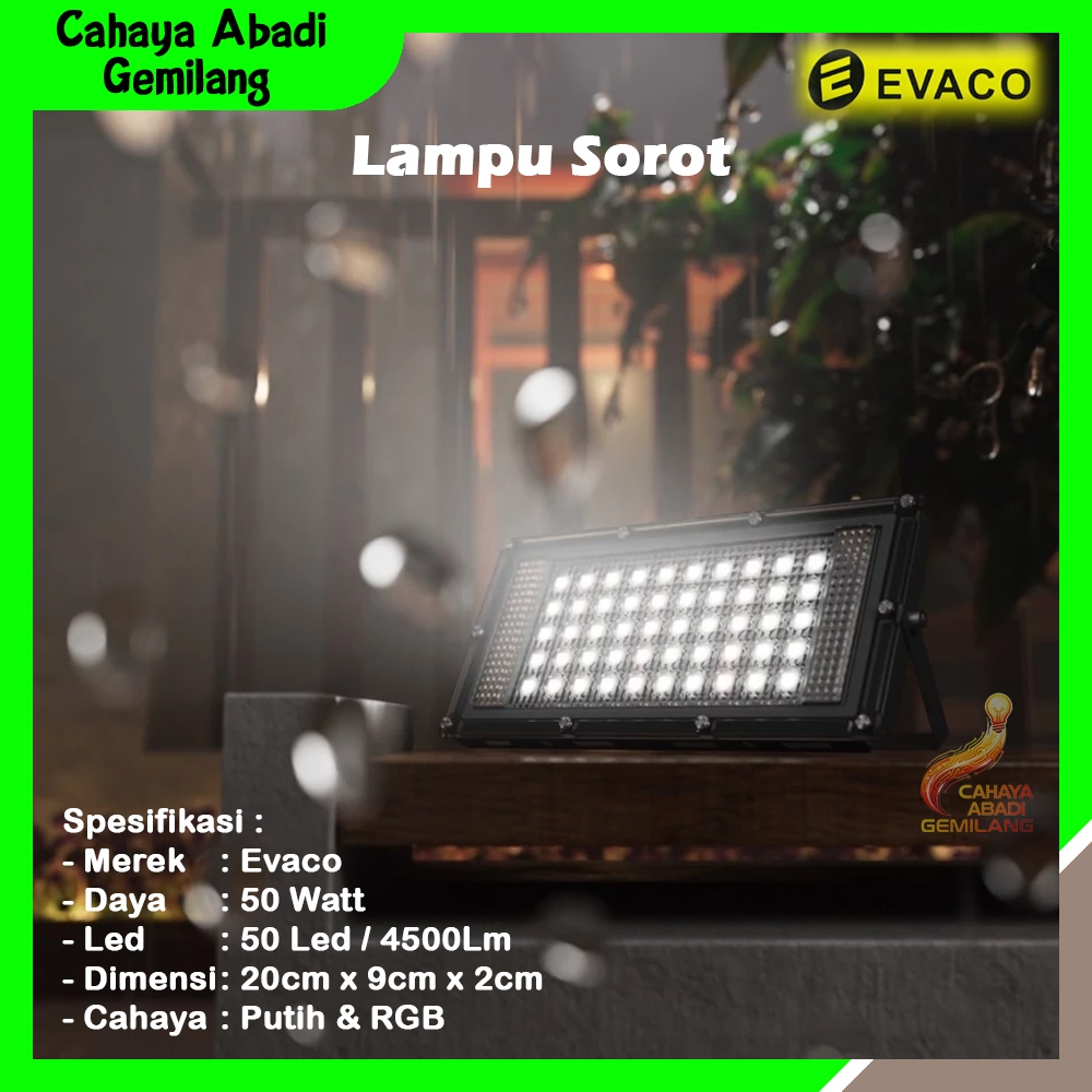 Lampu Sorot Outdoor 50 Watt LED Flood Light 220V RGB / Lampu Jalan Tembak / Lampu Sorot LED 50W RGB 