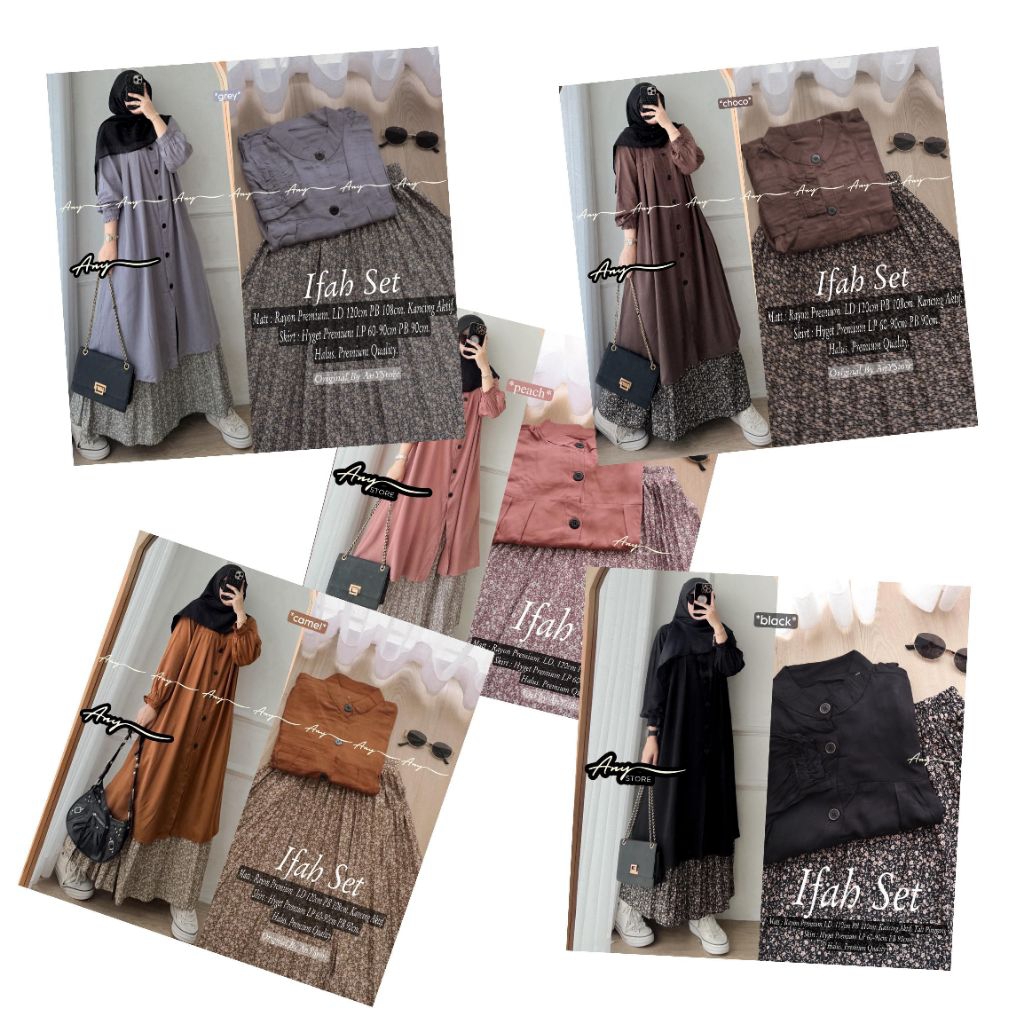 NEW IFAH SET SETELAN LONGTUNIK DAN ROK PLISKET ORI ANY MODIS CANTIK XXL LD 120CM