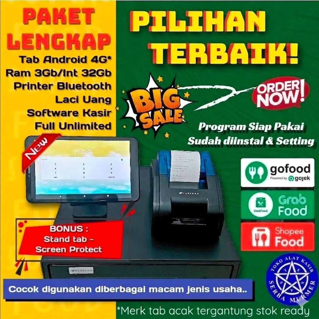 Paket mesin kasir android sembako restoran cafe kedai kosmetik salon apotek