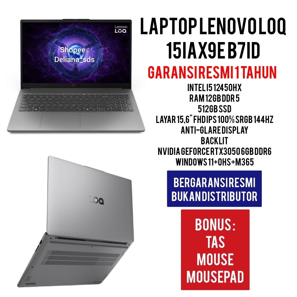 Laptop Gaming Lenovo LOQ 15IAX9E B7ID Intel I5 12450HX RTX3050 6GB DDR6 12GB/512GB SSD 15,6" FHD IPS