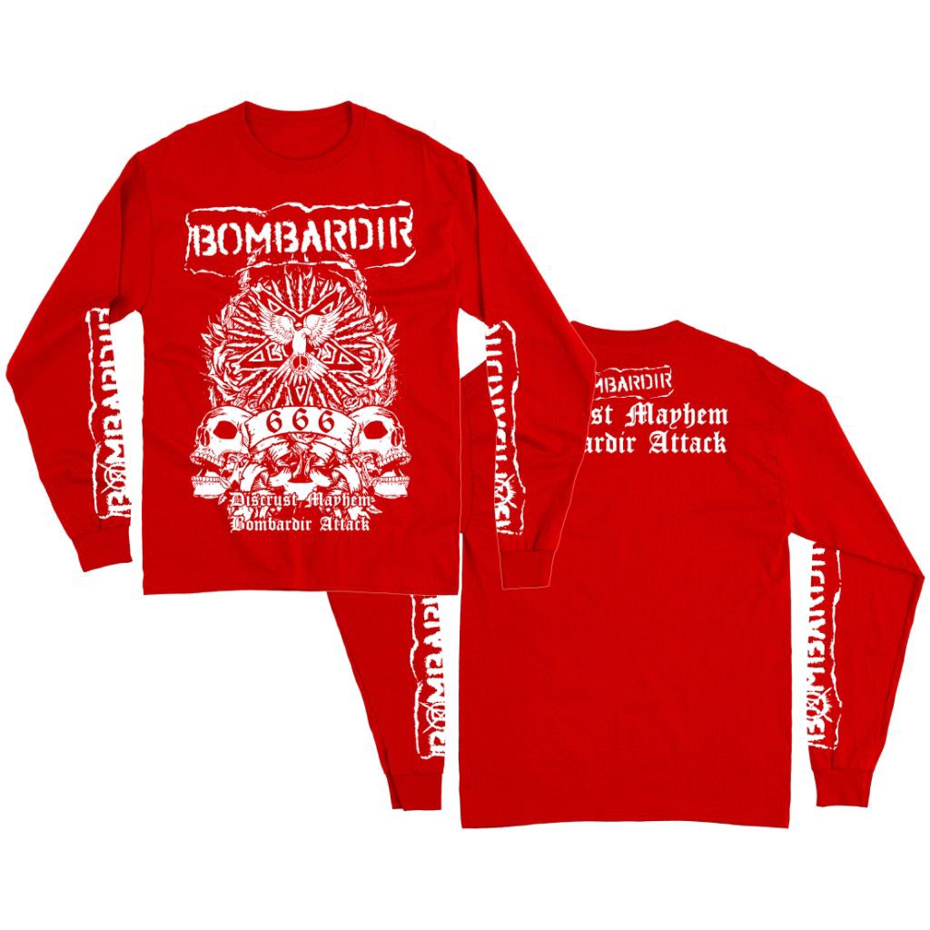Kaos Band Punk Lengan Panjang Bombardir - Mayhem merah