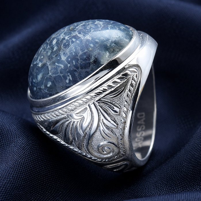 Cincin Ikat Batu Akik / Permata SAN950 EB146 - Ring Perak Pria Kosongan Custom Ukiran Logo Handmade