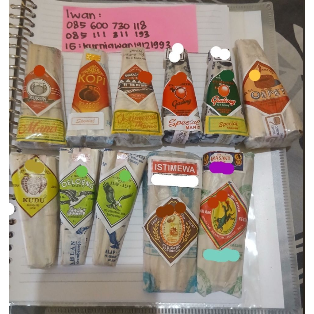 KLOBOT 11 bungkus/11 rasa Sukun,Kopi,GG,Cengkir Gading Merah,Cengkir Gading Hijau,Oepet,Kudu,Oeloeng