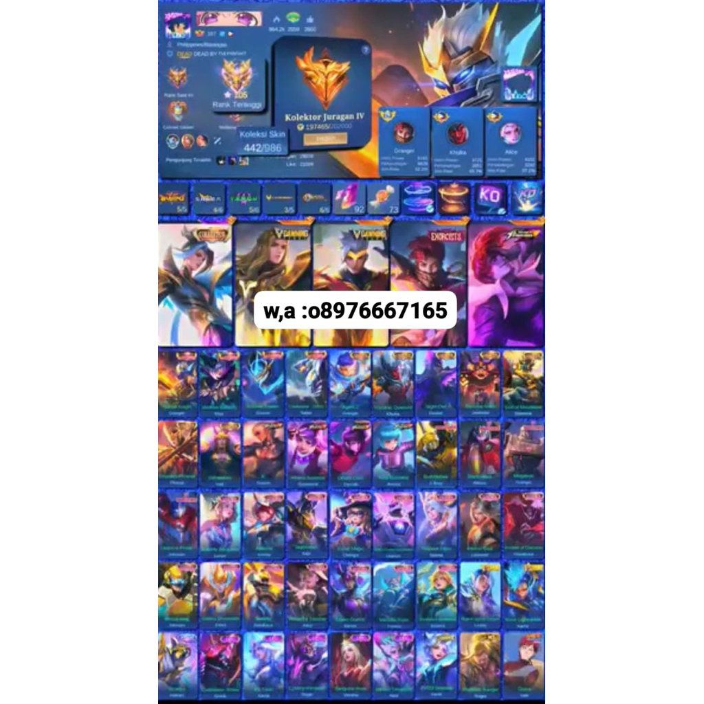 jual akun ml sultan ful skin