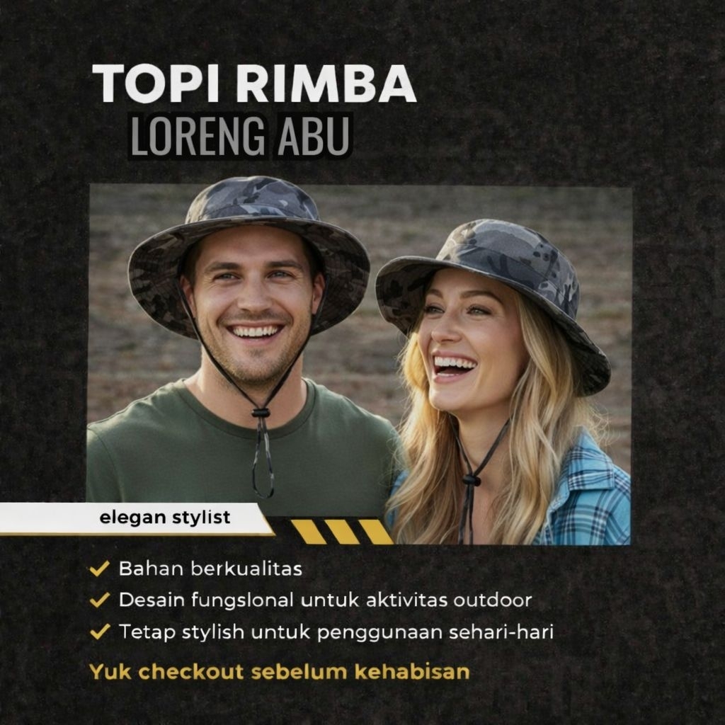 topi rimba loreng abu-topi outdoor -topi pria wanita -topi hiking -topi gunung -topi berkebun-Topi k