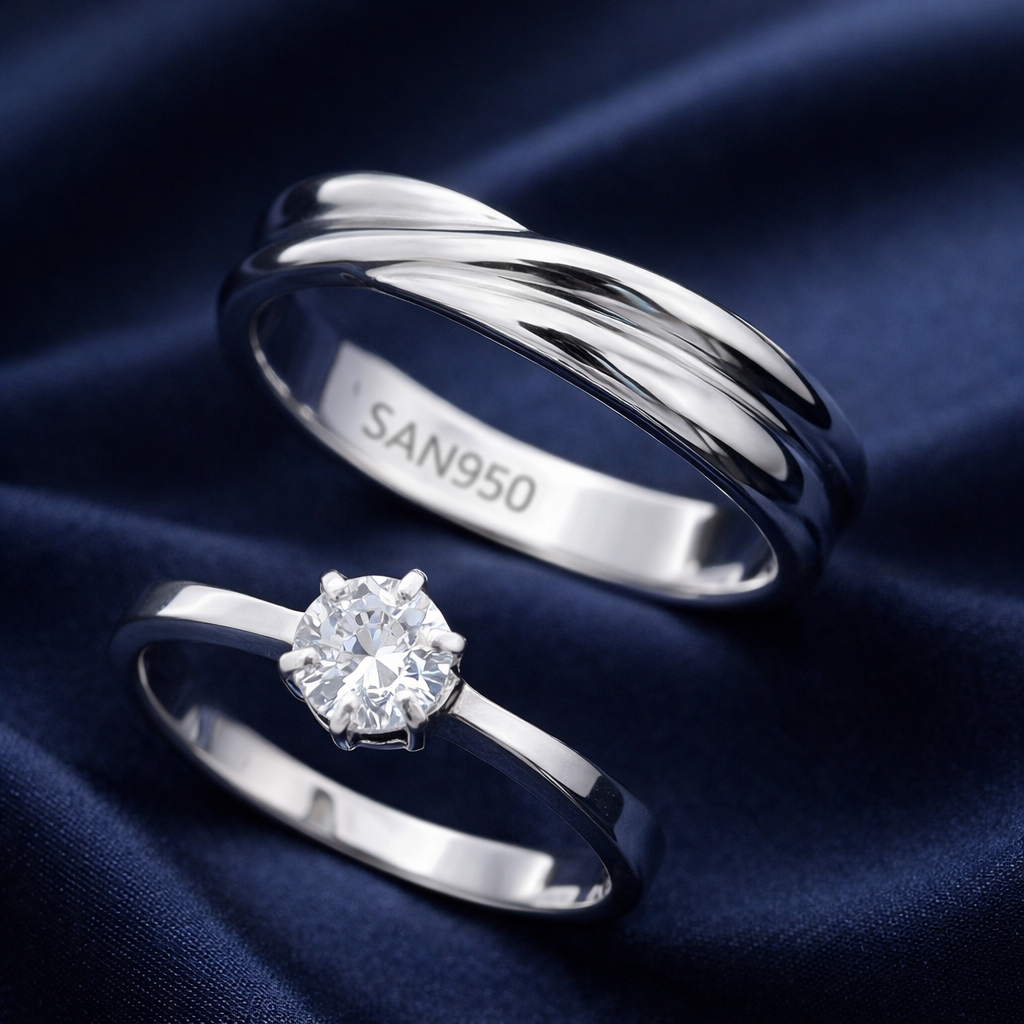 Cincin Nikah Tunangan Couple SAN950 C86 - Emas Putih Perak Palladium -  Custom Premium All Size