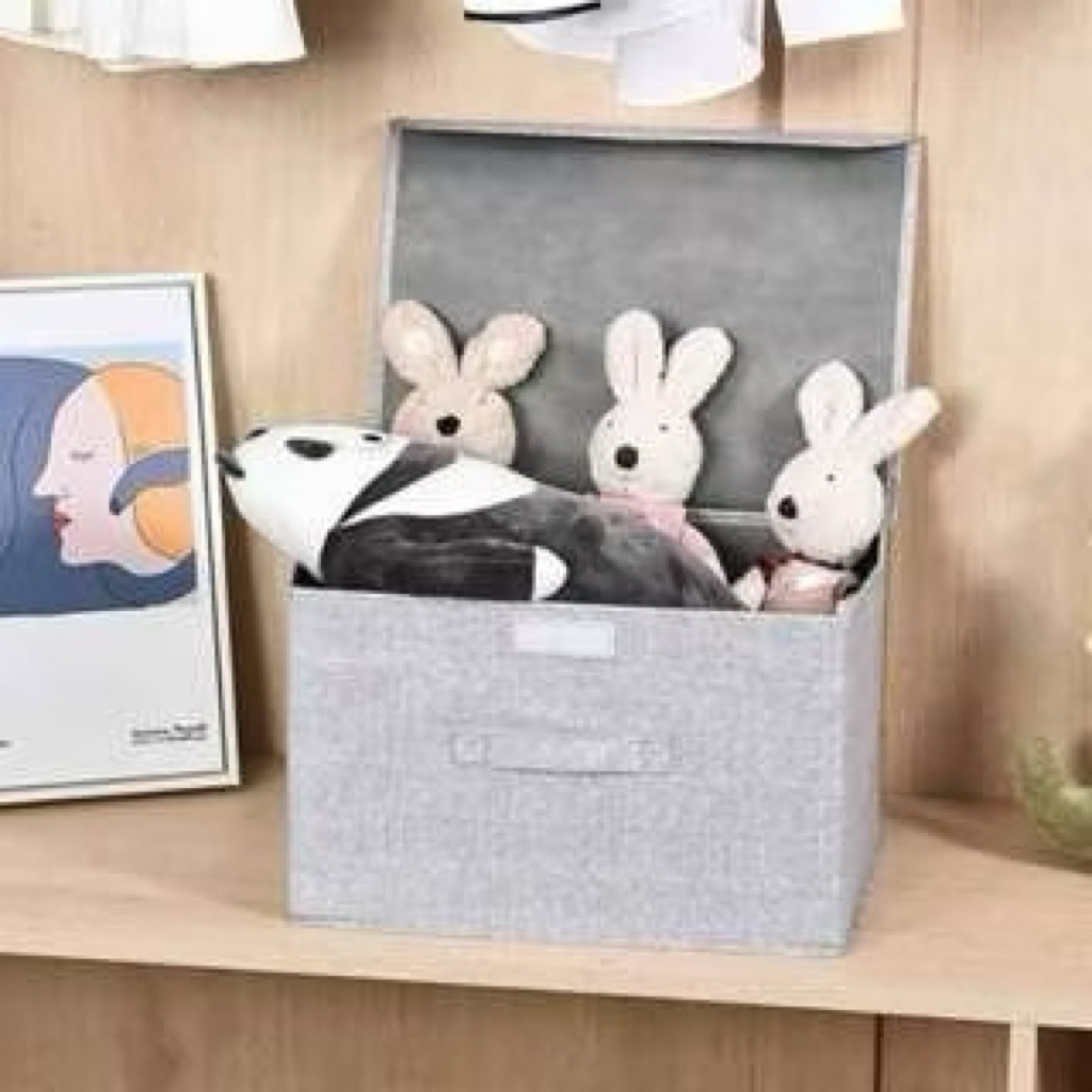 MINISO Gray Series Storage Box with Lid (L) Tempat Penyimpanan Mainan Kotak Serbaguna Kotak Kain