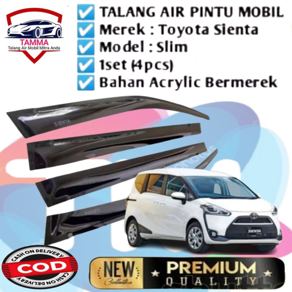 talang air pintu mobil Toyota Sienta model slim flat datar premium quality 4pintu