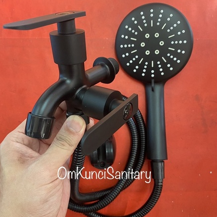TERJAMIN Set Shower Hitam Paket Shower Hitam Komplit Kran Cabang Shower Mandi Kran Double HITAM