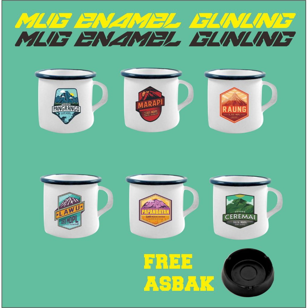 Mug Gunung Enamel Free Asbak pangrango raung lawu dll