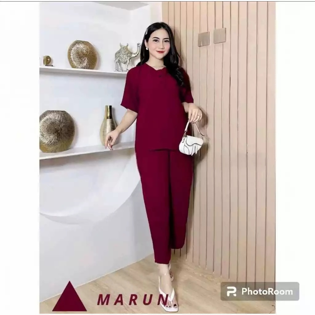 One Set crinkle terbaru / Setelan Crinkle Airflow Celana Panjang Lengan Pendek