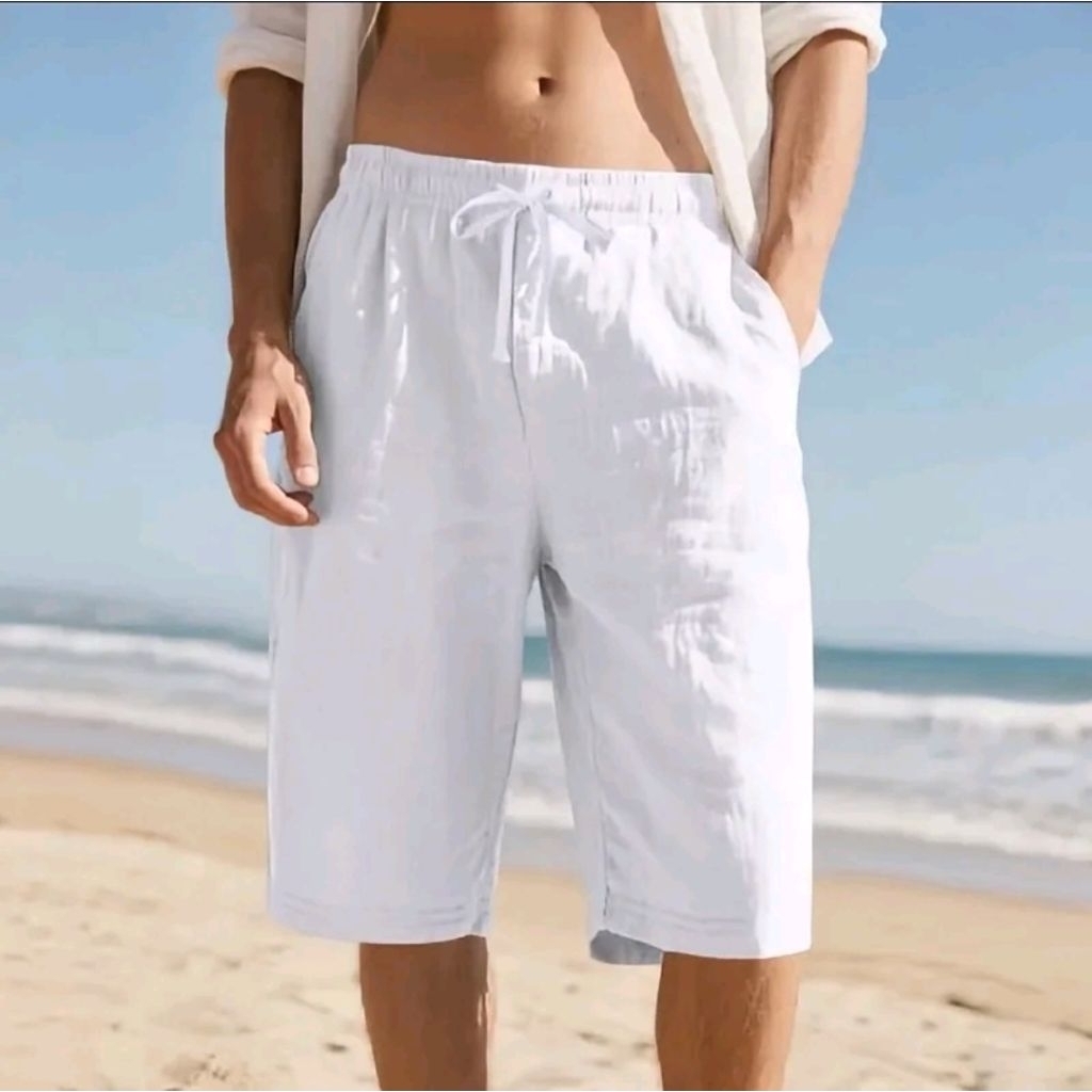 LINEN.ELITE Celana Pendek Pria Celana Linen Pria Santai