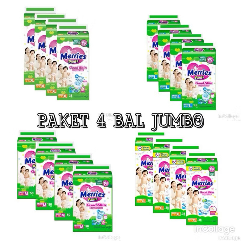 MERRIES GOOD SKIN JUMBO PAKET 4 BAL 1 KARTON M50/L42/XL38 - New Product