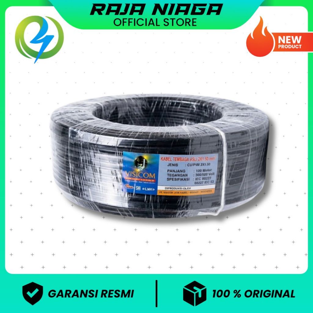 Kabel Listrik NYYHY 2x1.5 VISICOM Hitam | Kabel Serabut Lentur SNI