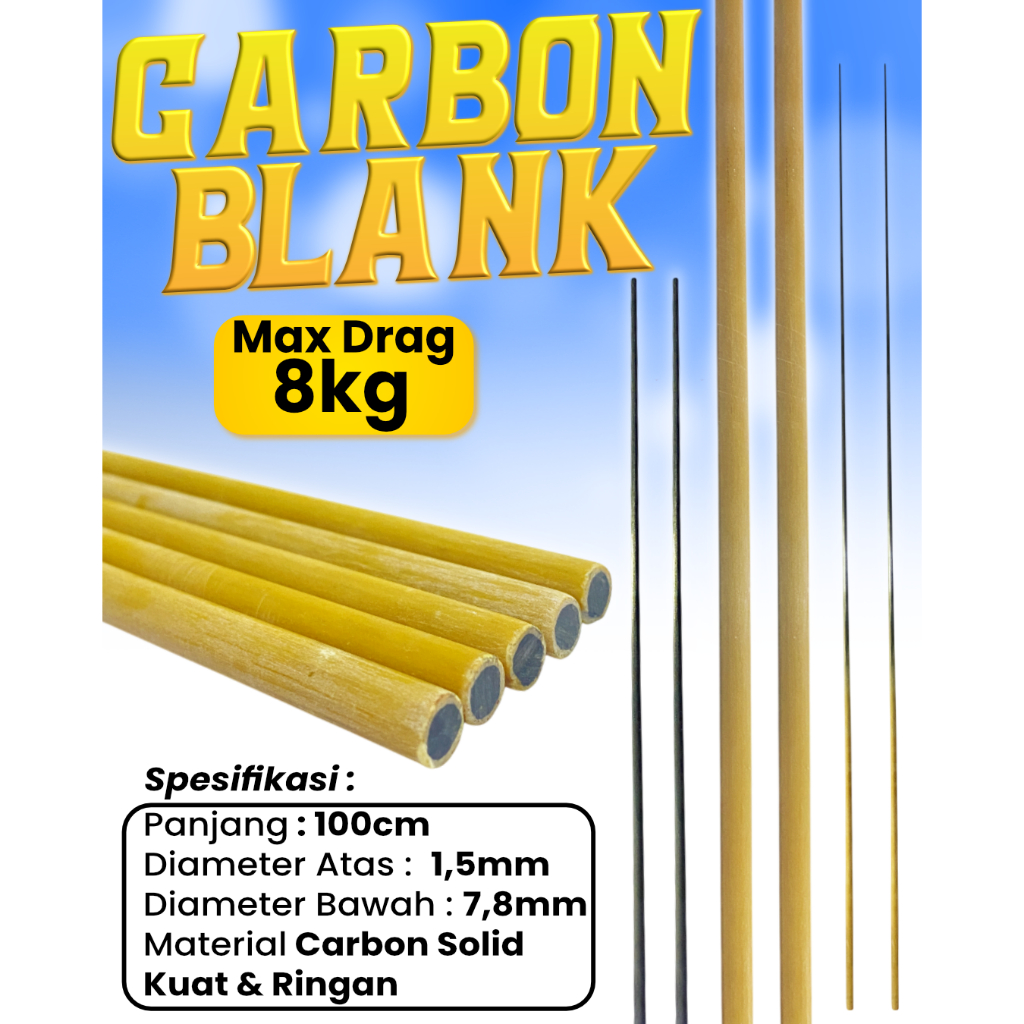 Carbon Blank Sutet Solid Bubut 100cm Kuat Untuk Pancing Ringan