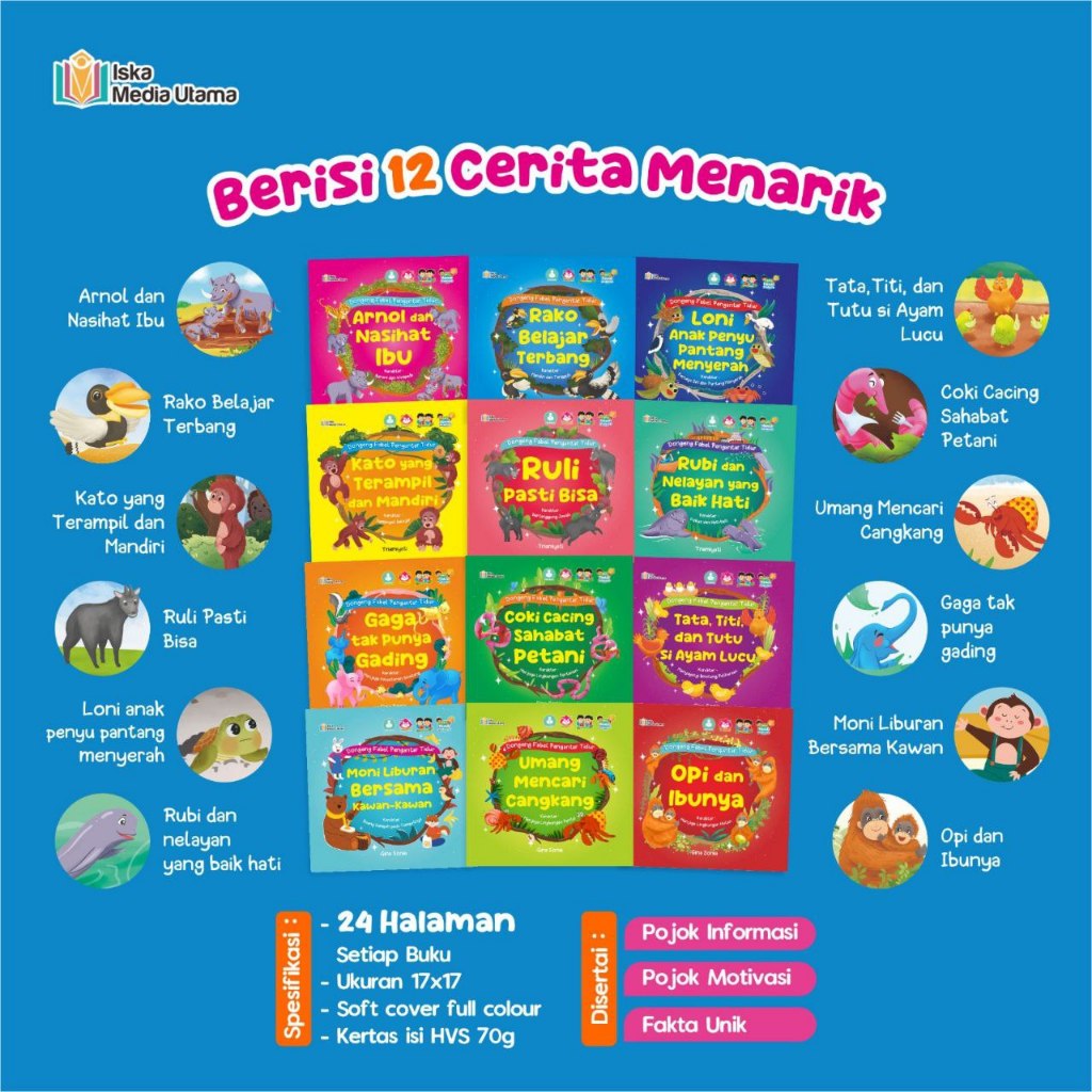[12 buku] Buku Dongeng Fabel Pengantar Tidur Tebal Cerita Anak Bayi Balita Hewan Asli Indonesia