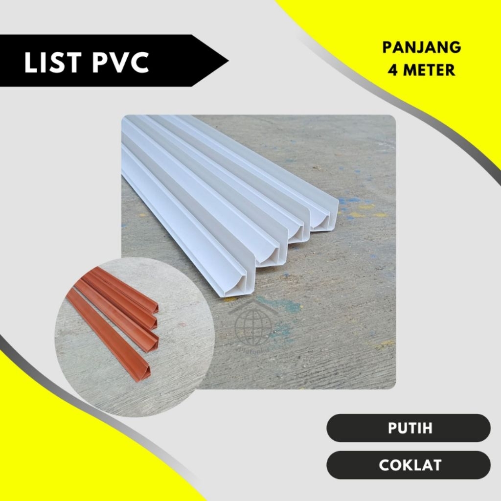 Lis Plafon PVC 4 meter / List Plafon PVC / Lis PVC / Lis Putih / Lis Coklat / Lis Nat Putih / Lis Na