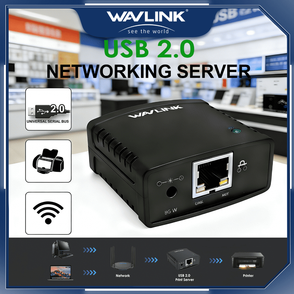 WAVLINK LPR Print Server USB 2.0 Wireless Print Server & USB Printer Server, Support Printer USB/Pri