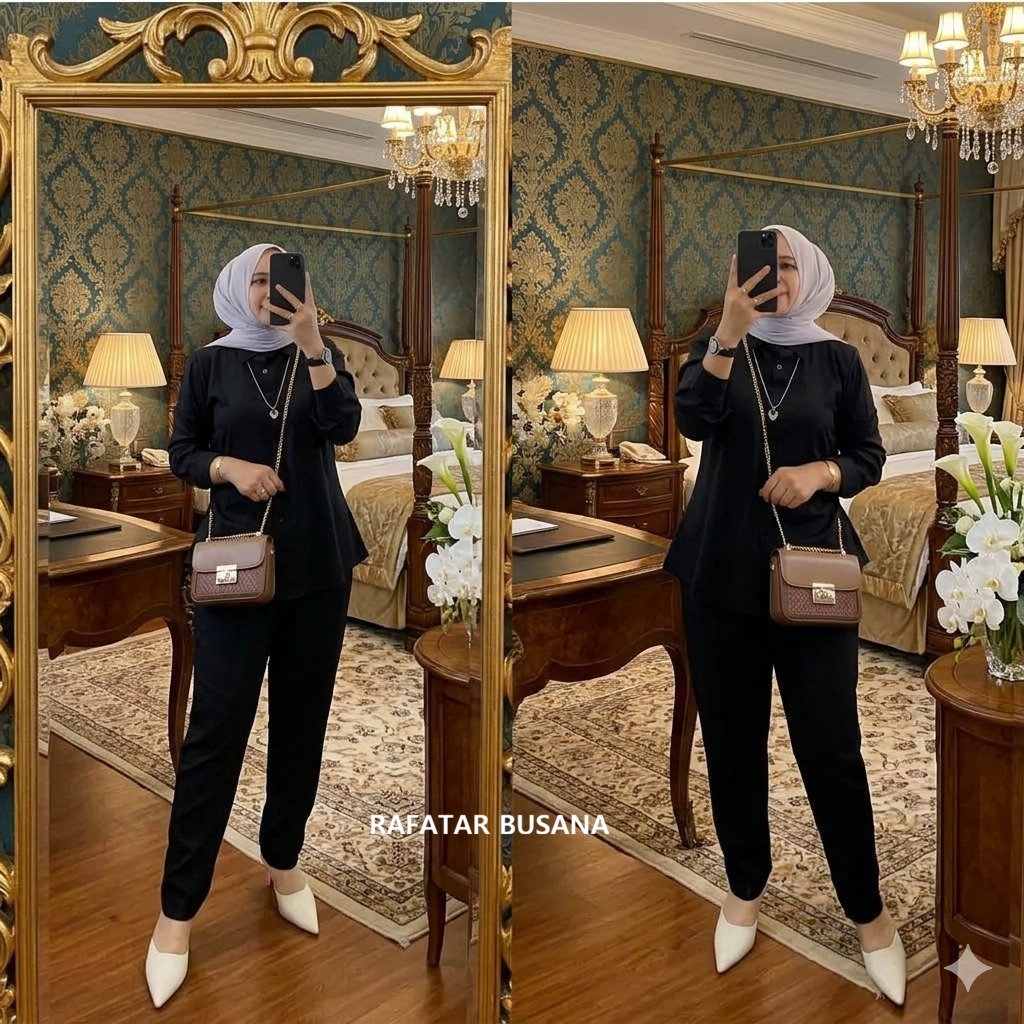 Setelan Wanita Dewasa Model Andin Set Kemeja Pollycotton Terbaru