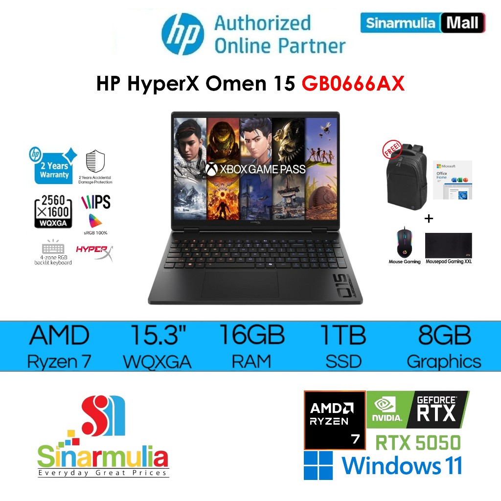 HP HYPERX OMEN 15-gb0666AX Ryzen 7 260 RTX5050 1TB SSD 16GB WQXGA IPS 100%sRGB Win11+Office2024