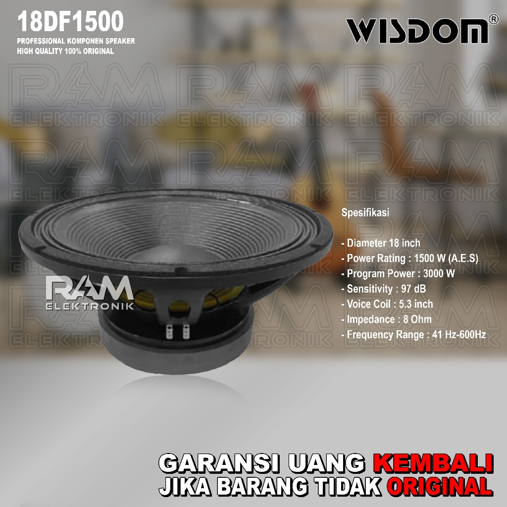 Komponen Speaker 18 Inch WISDOM 18DF1500 | 18 DF1500 Double Magnet Original
