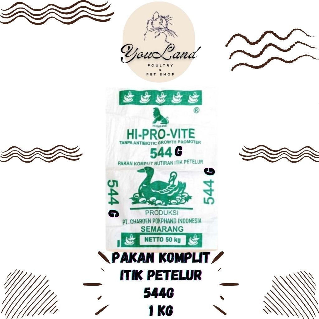 Pakan Bebek Petelur 544-G HI-PRO-VITE 1 kg Repack - Pakan Bebek Komplit 544-G 1kg repack