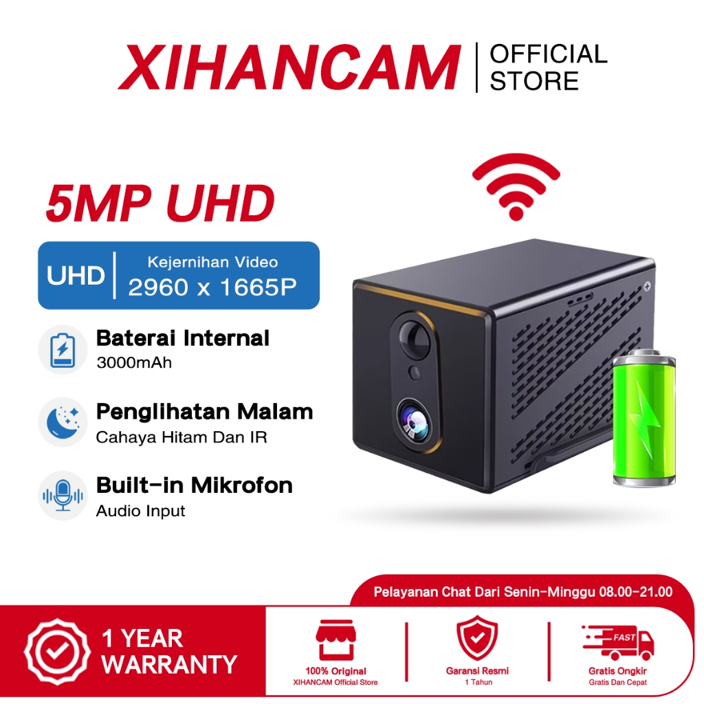 XIHANCAM Kamera Mini 5MP CCTV Wifi Spy Cam CCTV Kecil Tersembunyi Tanpa Kabel Kamera CCTV Mini Sambu