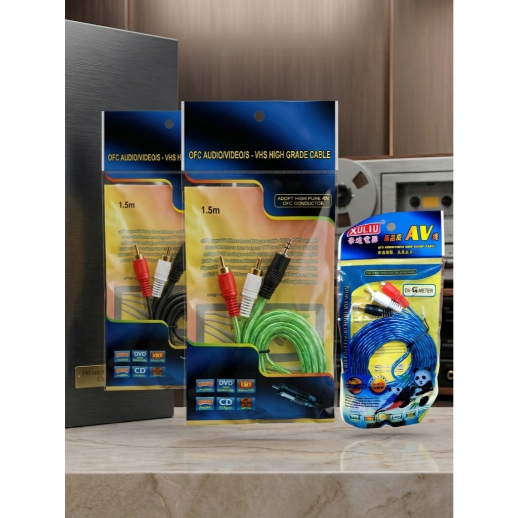 Kabel Audio Jack 3,5MM AUX ke RCA 2 1.5M 3M 5M Meter Cable Warna High Grade 1 to 2 OFC Gold Plated H