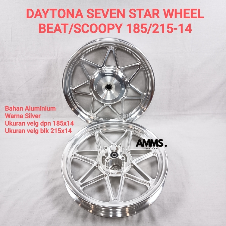 VELG DAYTONA SEVEN STAR WHEEL MOTOR BEAT/SCOOPY 185/215 RING 14 SILVER ; UNGU ; OREN