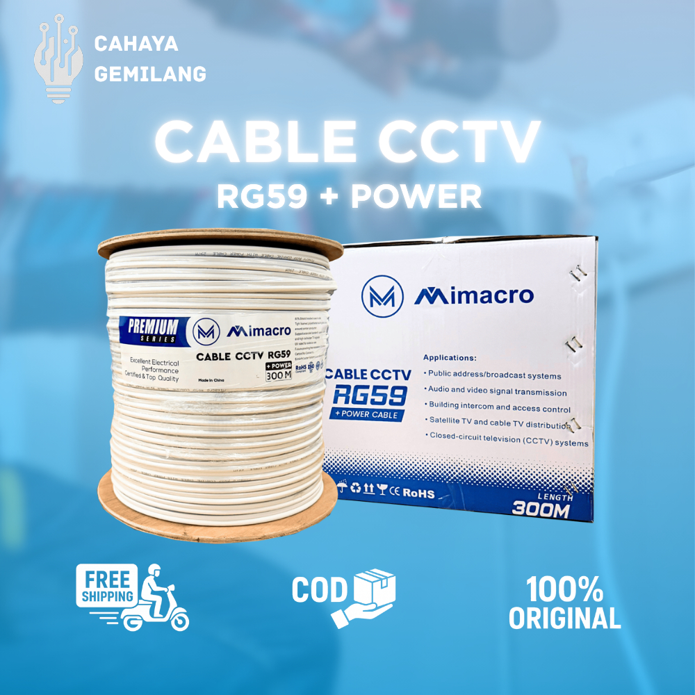 Kabel CCTV RG59 Plus Power 100M & 300M | Kabel CCTV Coaxial + Power Full Tembaga Premium MIMACRO