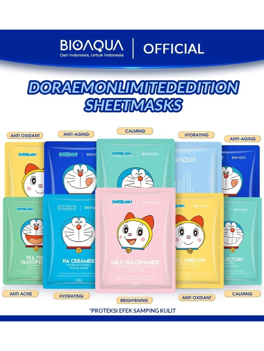 READY STOKBIOAQUA x DORAEMON Sheet Mask Anak Remaja Masker Wajah 28 ml Extra SizeBPOM HALAL Milk Nia