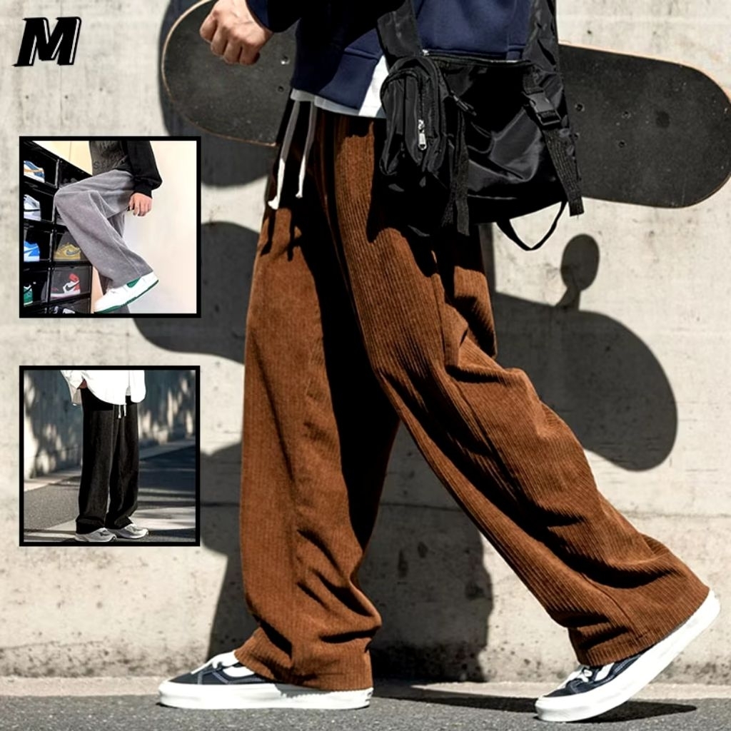 SANGAR.STORE - Celana Corduroy Pria Longgar Retro Korea Casual Corduroy