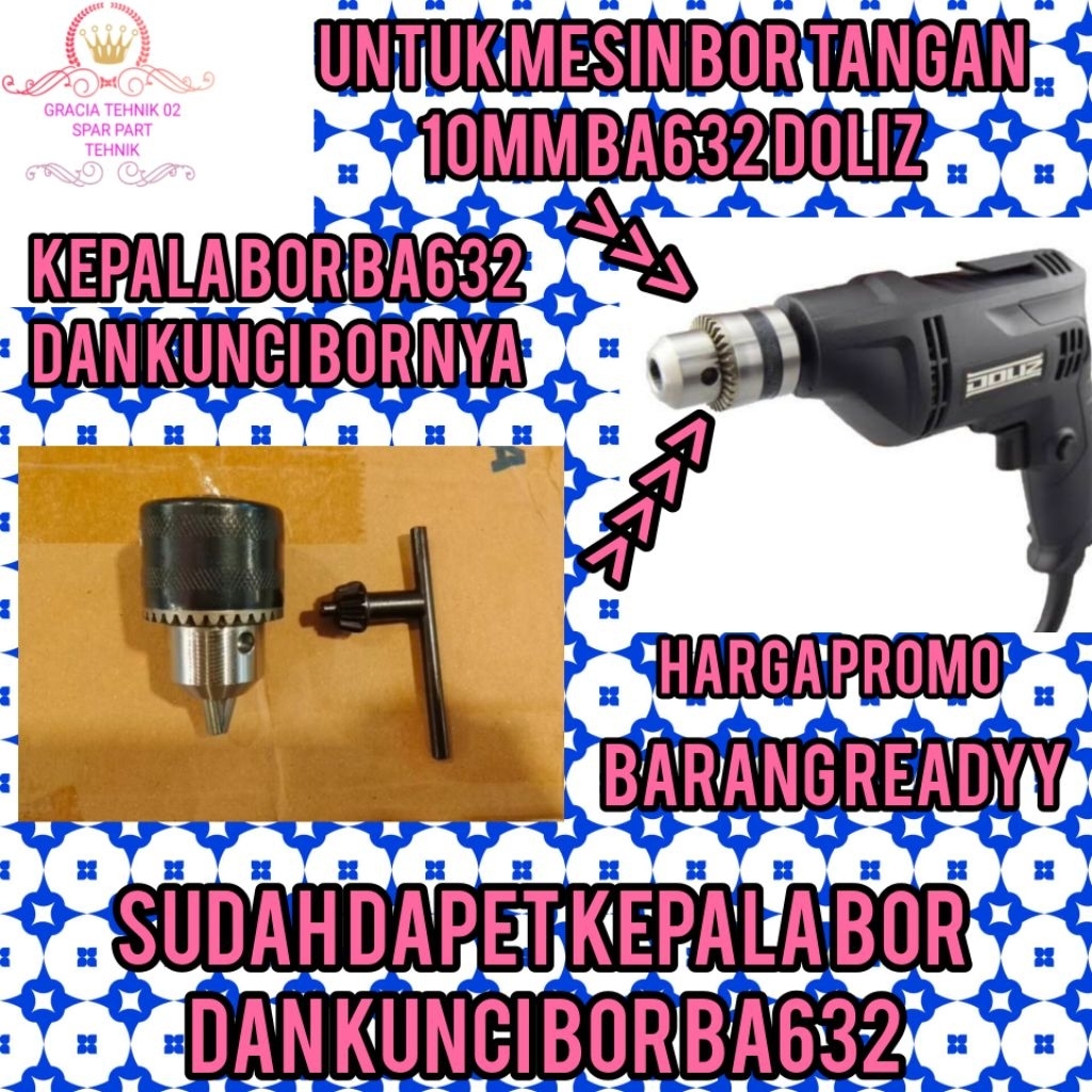 KEPALA BOR DOLIZ BA632 CHUCK BOR DOLIZ BA632 UNTUK MESIN BOR TANGAN 10MM KEPALA BOR DOLIZ BA632 TOKI