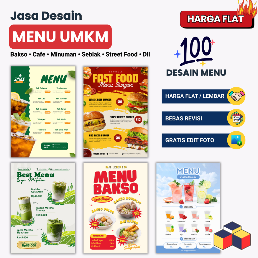 JASA DESAIN MENU MAKANAN & MINUMAN UMKM | CAFE, BAKSO, SEBLAK, MIE AYAM, KOPI,  WARUNG MAKAN