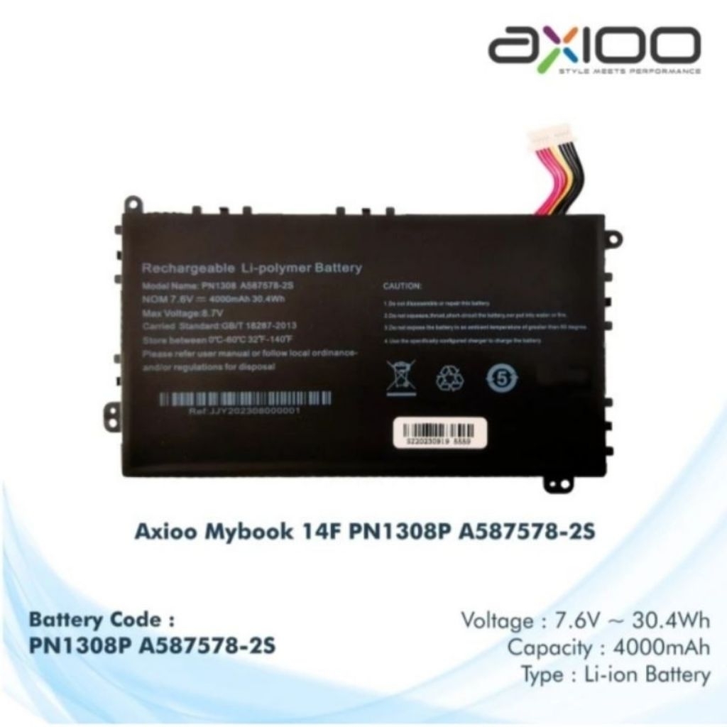 Baterai Laptop Original Axioo Mybook 14F PN1308P A587578-2S (Soket Tengah)

