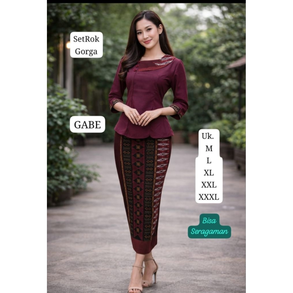 Stelan set rok blouse katun Toyoba rok katun motif  Gorga ukuran kecil, standart ,jumbo dan super ju
