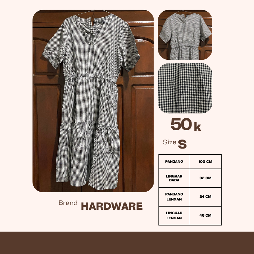 Dress Wanita Kotak-Kotak Lengan Pendek (Hardware)