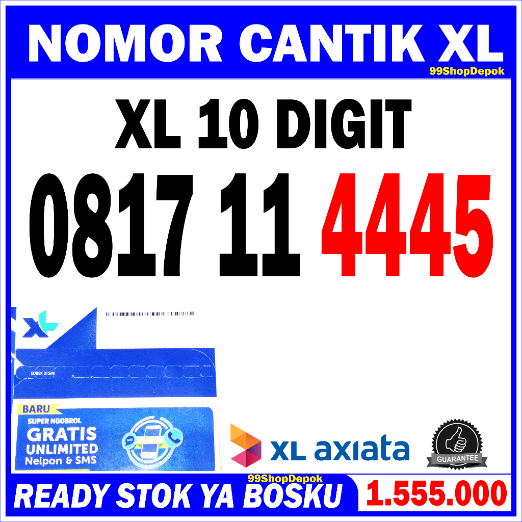 Nomor Cantik XL 10 DIGIT, XL 0817 11 4445, Kartu Perdana Nomer Cantik XL 4g 5g 10 ANGKA 4445